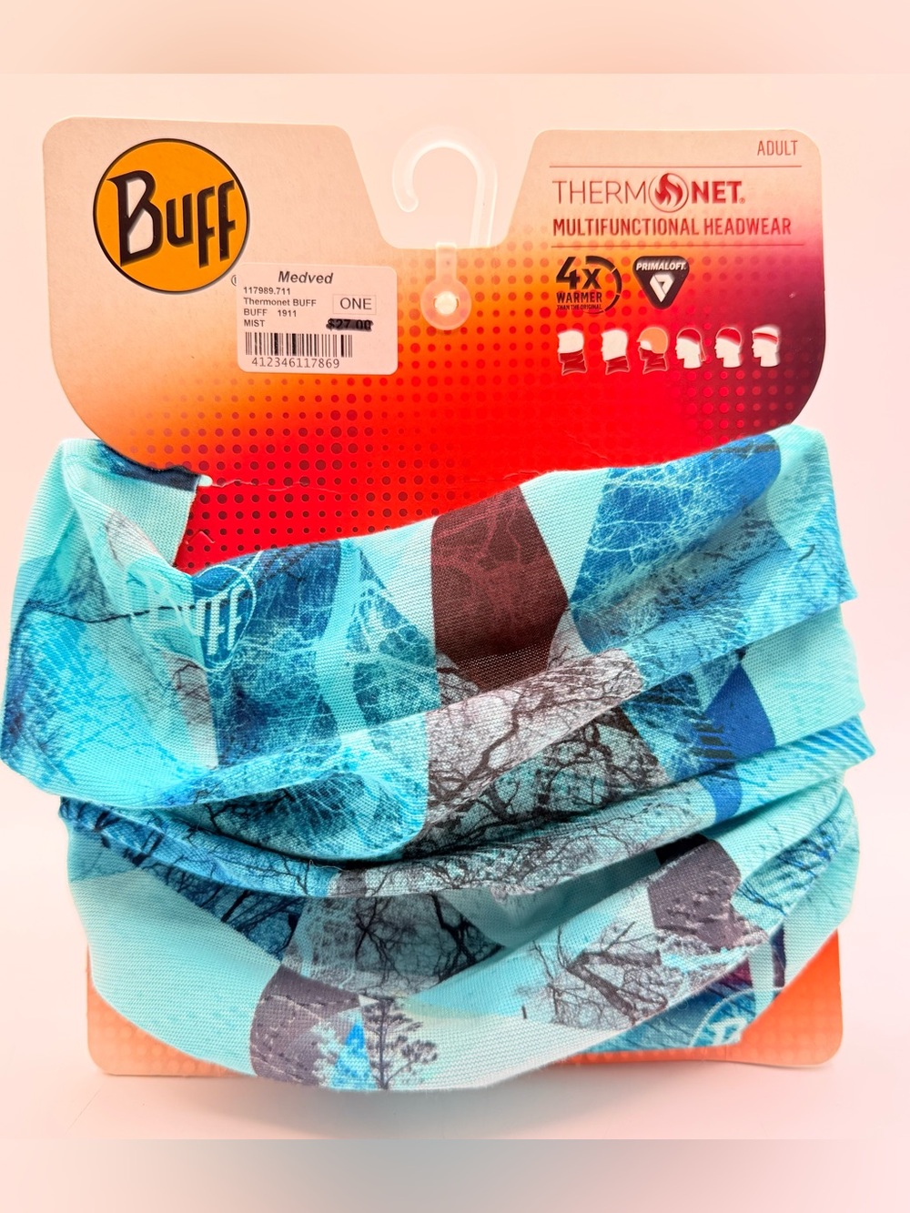 BUFF ThermoNet Multifunctional Headwear Adult Medved Mist Aqua NWT Primaloft